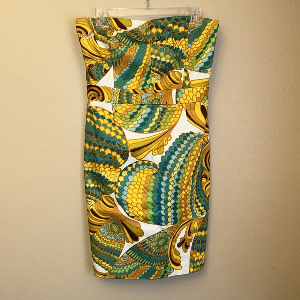 Banana Republic Strapless Tropical Print Sheath Dress in Yellow & Green - Picture 2 of 9